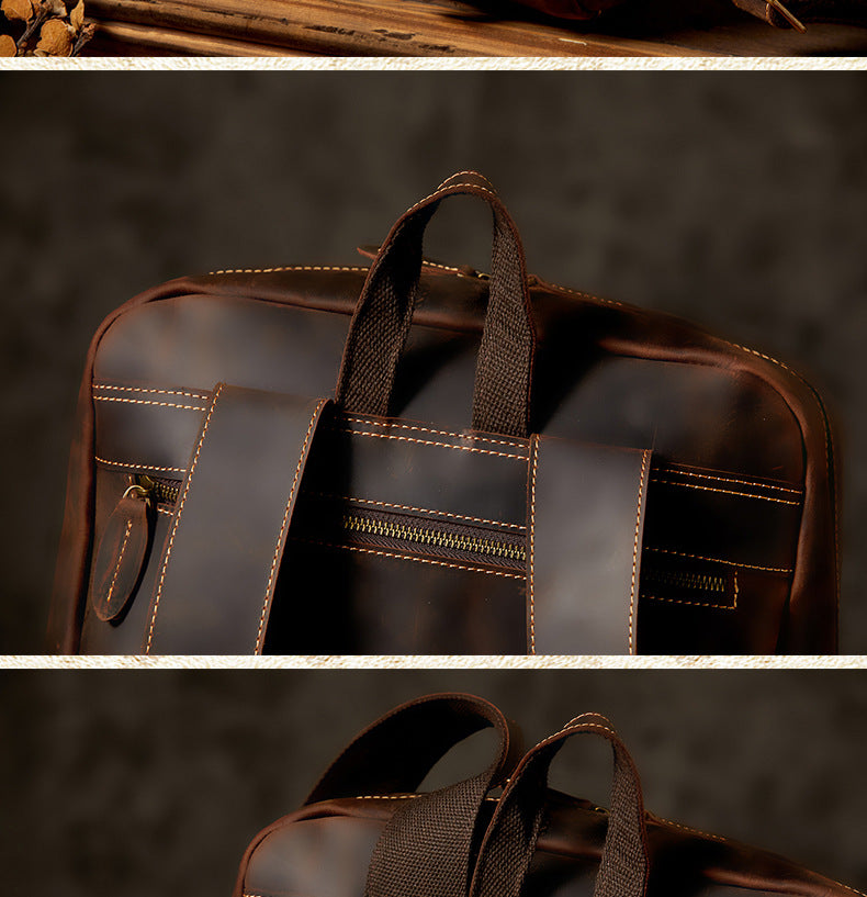 Men's Backpack Handmade Genuine Cowhide Leather Crazy Horse Retro Travel Bag Large Capacity Computer Bag Rucksack 