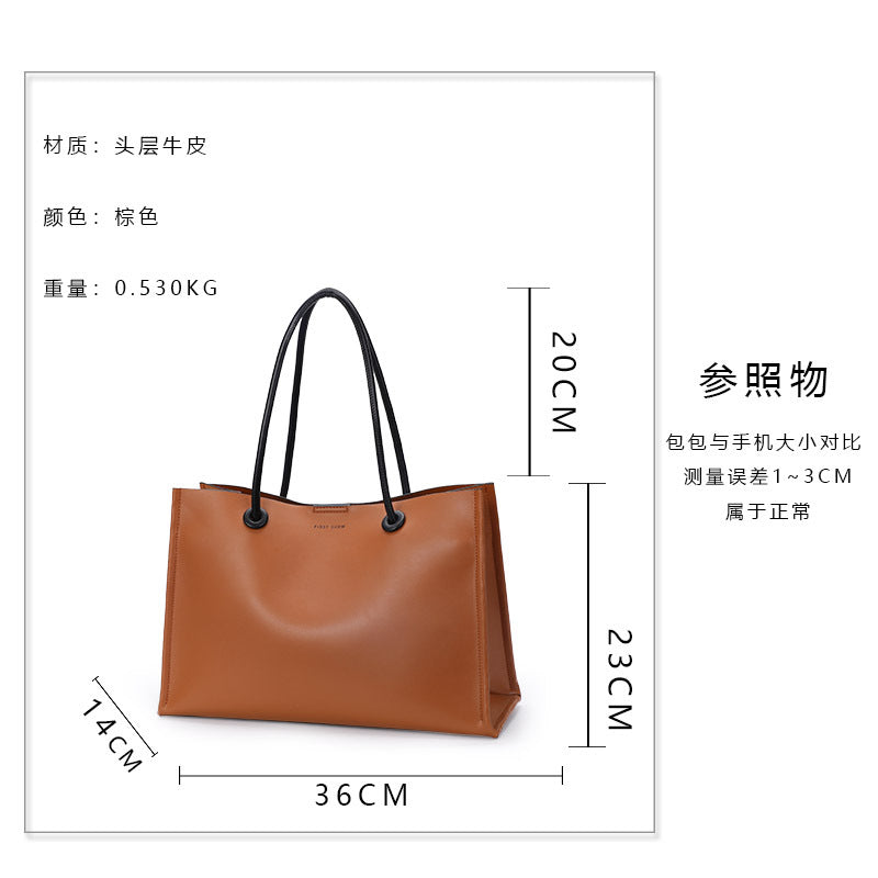 Ladies bag genuine leather tote bag large capacity casual temperament handbag simple shoulder bag.pochette