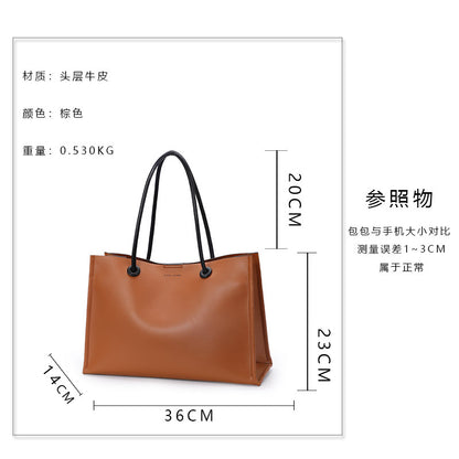 Ladies bag genuine leather tote bag large capacity casual temperament handbag simple shoulder bag.pochette