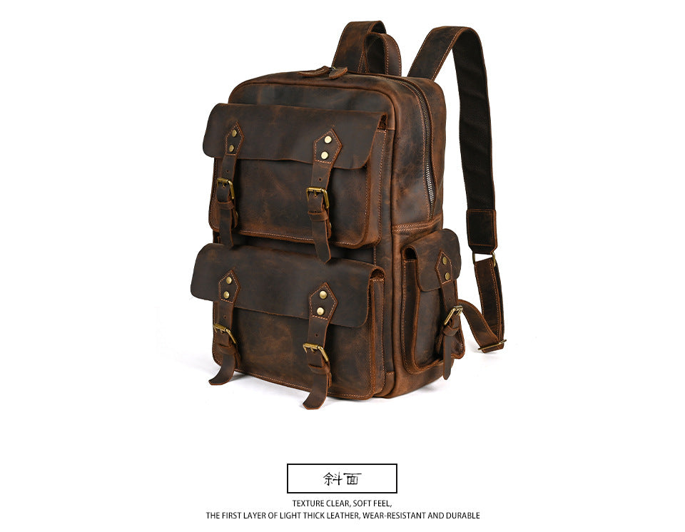 Men's backpack Cowhide genuine leather large capacity outdoor casual men's travel bag computer bag 