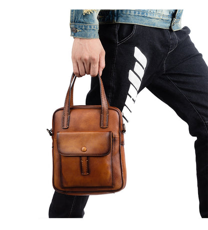 Men's Crossbody Bag Genuine Cowhide Leather Retro Casual Men's Handbag 