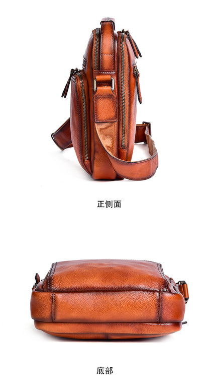 Men's Shoulder Bag Genuine Cowhide Leather Retro Casual Male Crossbody Bag 