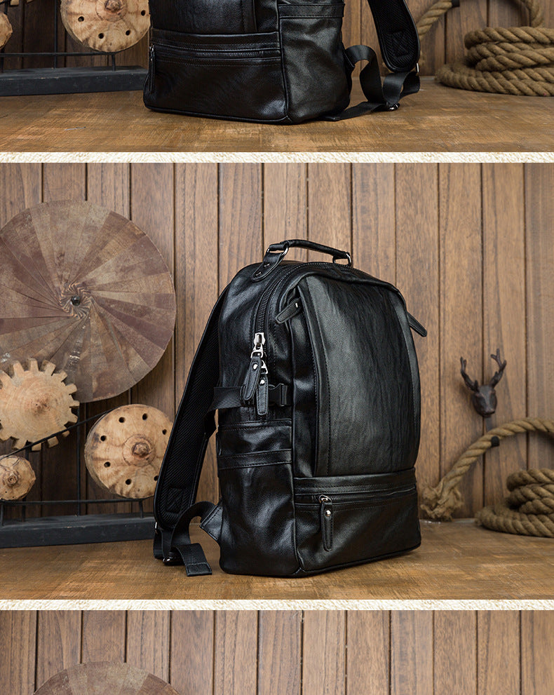 Men's rucksack cowhide genuine leather original handmade Korean fashion personality USB charging bag for men 