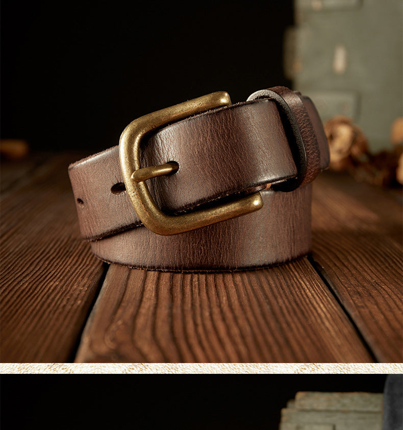 Men's Belt Genuine Cowhide Leather Handmade Copper Buckle Vintage Fashion Men's Belt