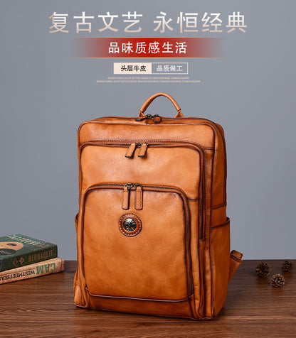 Men's backpack cowhide genuine leather fashion unique travel bag 