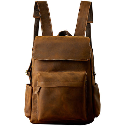 Men's Backpack Handcrafted Genuine Cowhide Leather Fashion Retro Crazy Horse Men's Travel Bag 