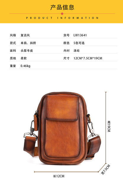 Men's Shoulder Bag Genuine Cowhide Leather Retro Casual Crossbody Bag for Men 