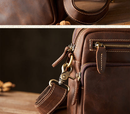 Men's Shoulder Bag Handmade Genuine Cowhide Leather Crazy Horse Retro Casual Fashion Men's Crossbody Bag Smartphone Pouch 