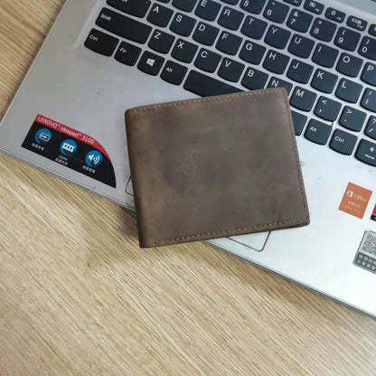 Men's short wallet bifold cowhide retro fashion wallet for men 