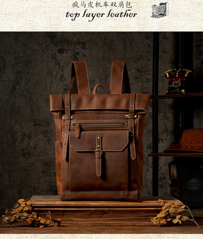 Men's backpack made of cowhide genuine leather fashion individuality large capacity casual computer bag men travel bag 