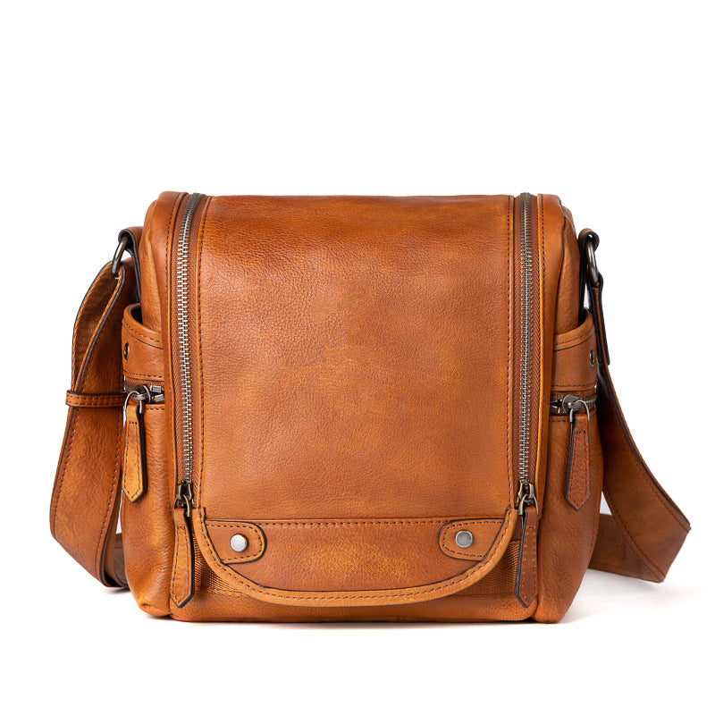 Men's Shoulder Bag Genuine Cowhide Leather Retro Casual Crossbody Bag for Men 