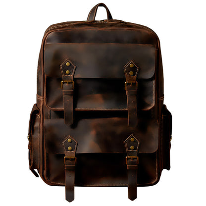 Men's Backpack Handmade Genuine Cowhide Leather Crazy Horse Retro Travel Bag Large Capacity Computer Bag Rucksack 