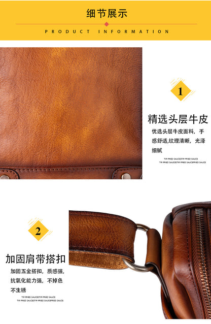 Men's Shoulder Bag Genuine Cowhide Leather Retro Casual Crossbody Bag for Men 