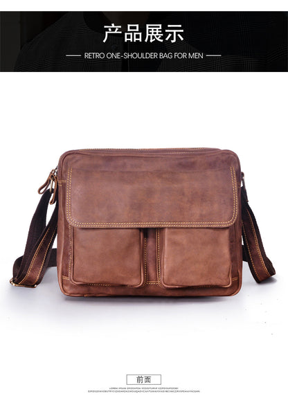 Men's Briefcase Genuine Cowhide Leather Retro Crossbody Bag Men's Shoulder Bag Computer Bag 