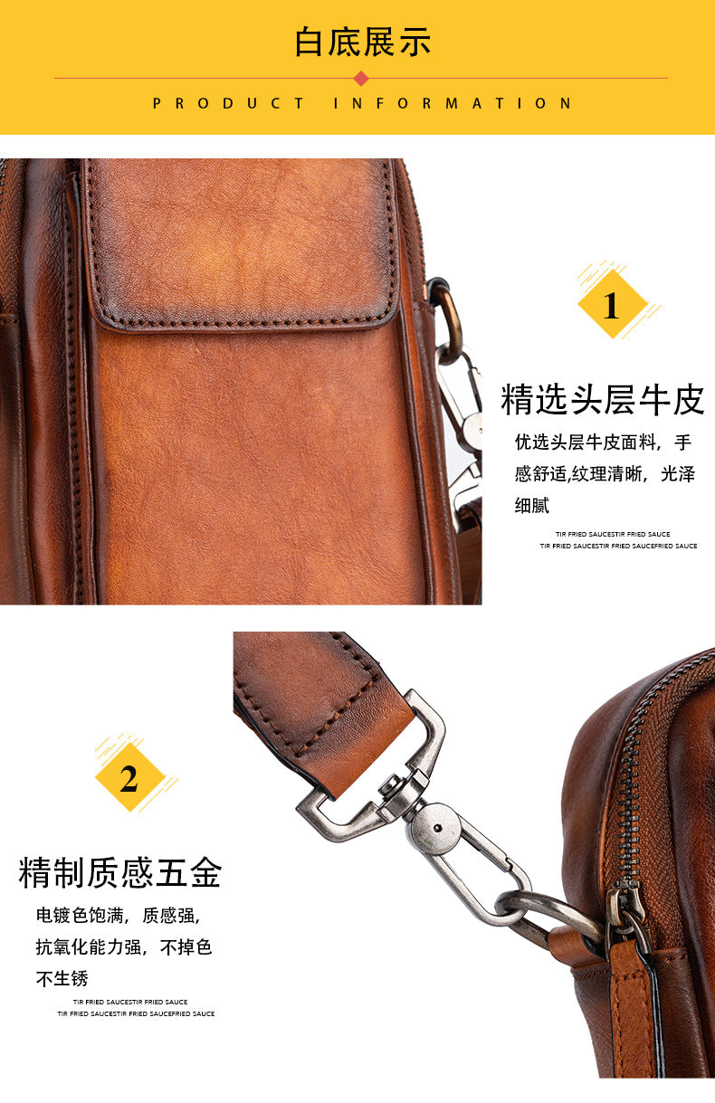 Men's Shoulder Bag Genuine Cowhide Leather Retro Casual Crossbody Bag for Men 