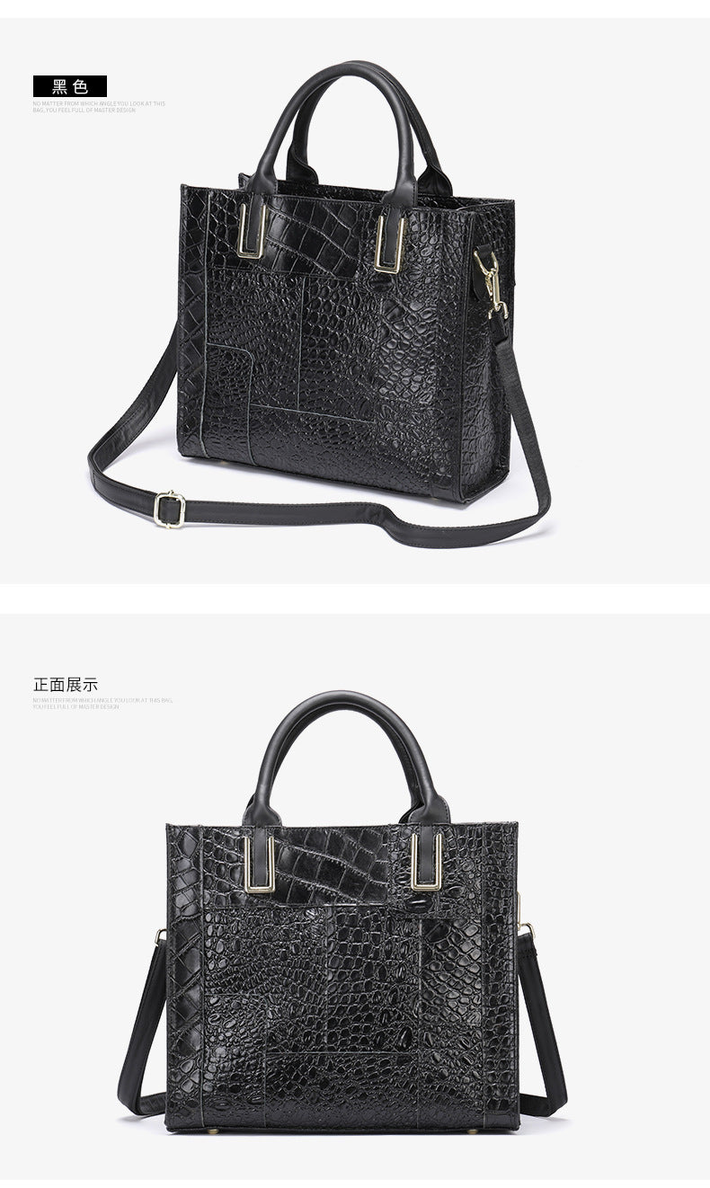 Women's Handbag Crocodile Print Tote Bag Genuine Leather Splice Retro Fashion Shoulder Bag.Pochette