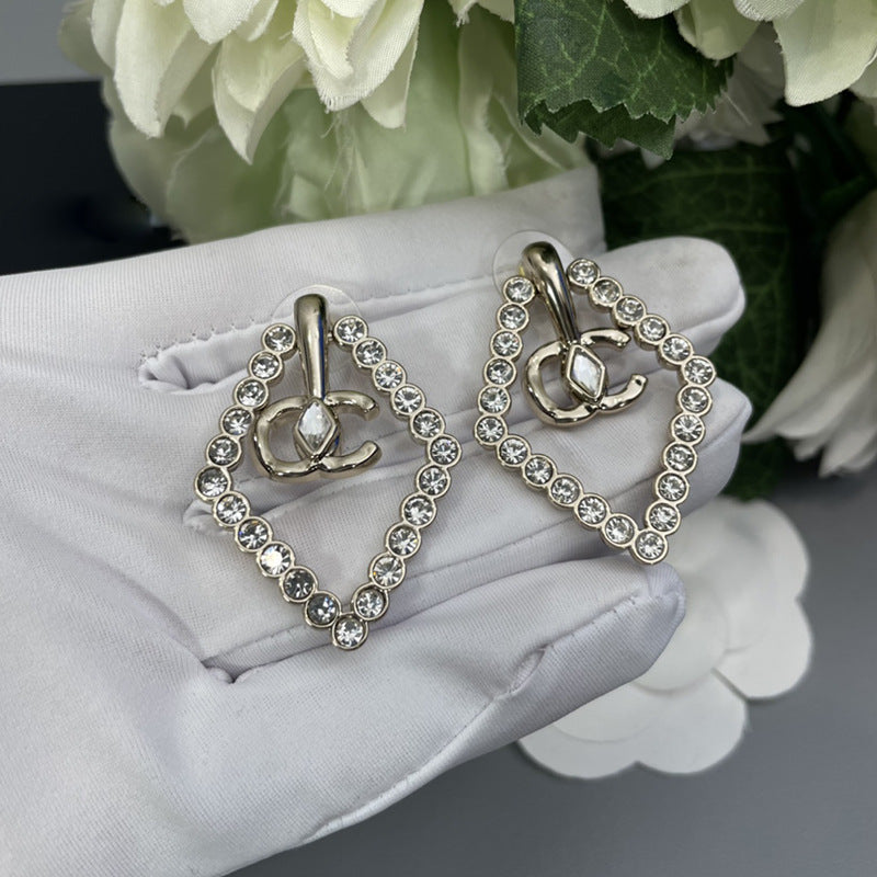 Earrings Openwork Diamond Shape Cubic Chassis Simple Earrings 