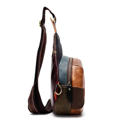 Men's Shoulder Bag Genuine Cowhide Leather Retro Fashion Hat Bag Bust Bag Men's Waist Pouch Crossbody Bag 