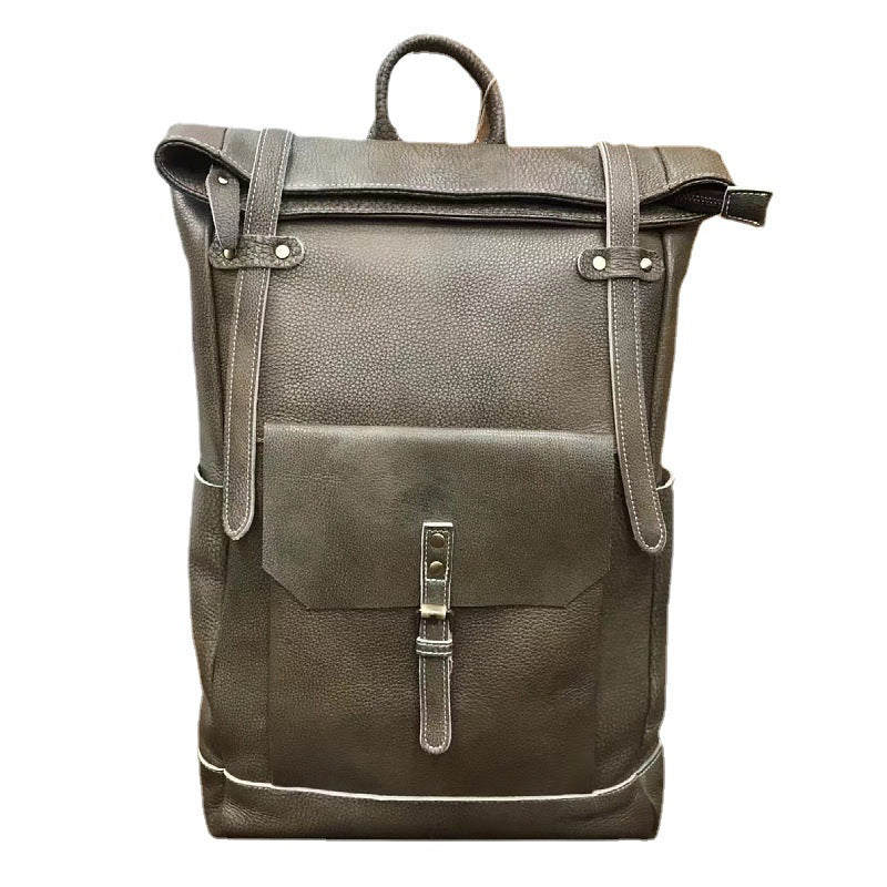 Men's backpack genuine cowhide leather luxury retro casual travel bag computer bag 