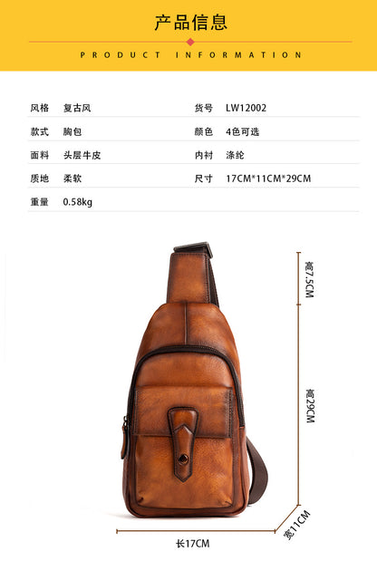 Men's bust bag Genuine cowhide leather retro casual crossbody bag for men 