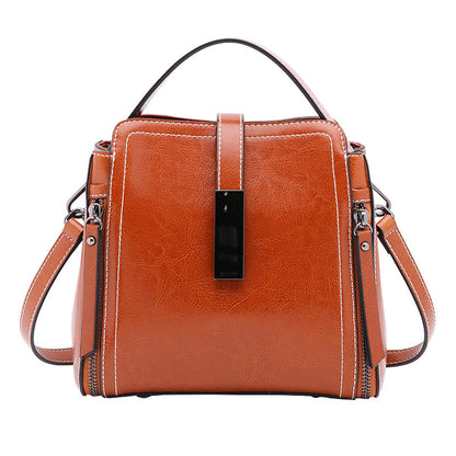 Genuine leather women's bag Stylish handbag bucket bag Cowhide commuting shoulder bag that goes with anything. Pochette