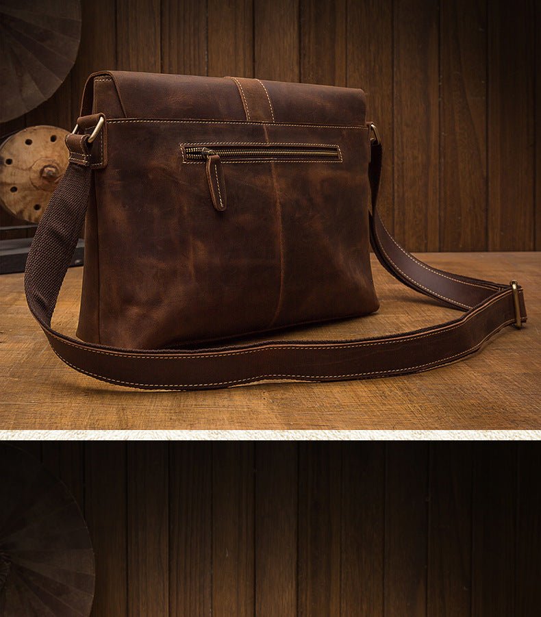 Men's Shoulder Bag Genuine Cowhide Leather Handmade Retro Large Capacity Fashion Crossbody Bag for Men 