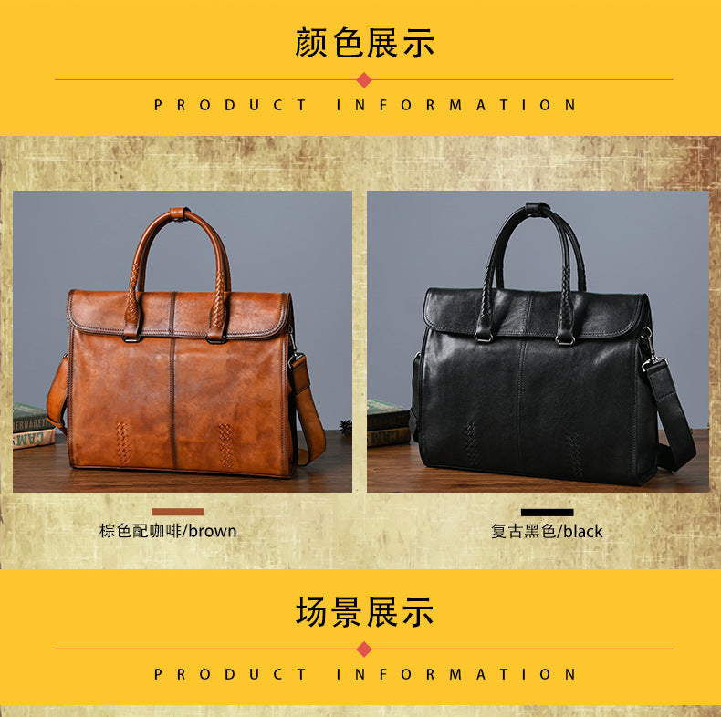 Men's briefcase genuine cowhide leather simple fashion retro casual business men's handbag computer bag 