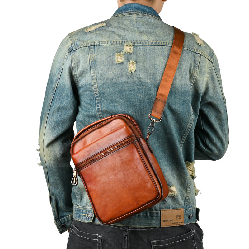 Men's Shoulder Bag Genuine Cowhide Leather Commuting Crossbody Bag for Men 