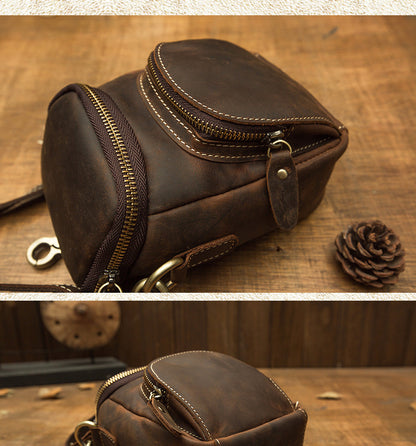 Men's Crossbody Bag Handmade Genuine Cowhide Leather Shoulder Bag Multifunctional Fashion Unique Smartphone Pouch 