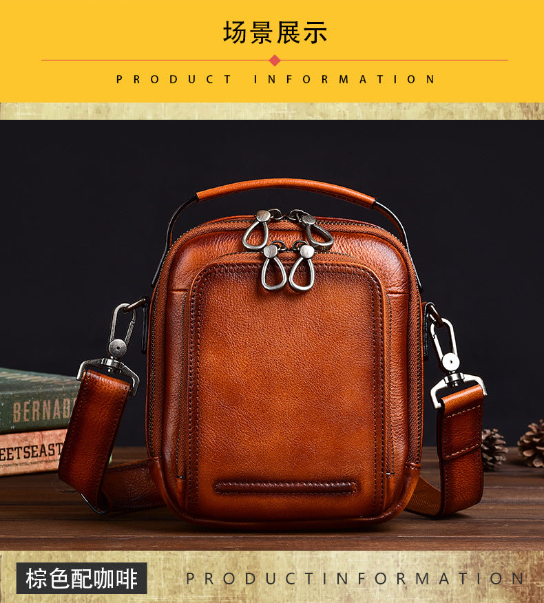 Men's Shoulder Bag Genuine Cowhide Leather Retro Casual Crossbody Bag for Men 