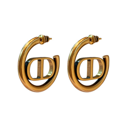 D CD Earrings Women Retro Circle Small Design Feeling Luxury Earrings Temperament 