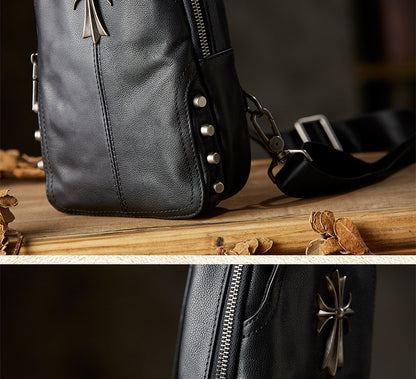 Men's bust bag handmade cowhide genuine leather fashion individuality multifunctional male crossbody bag shoulder bag 