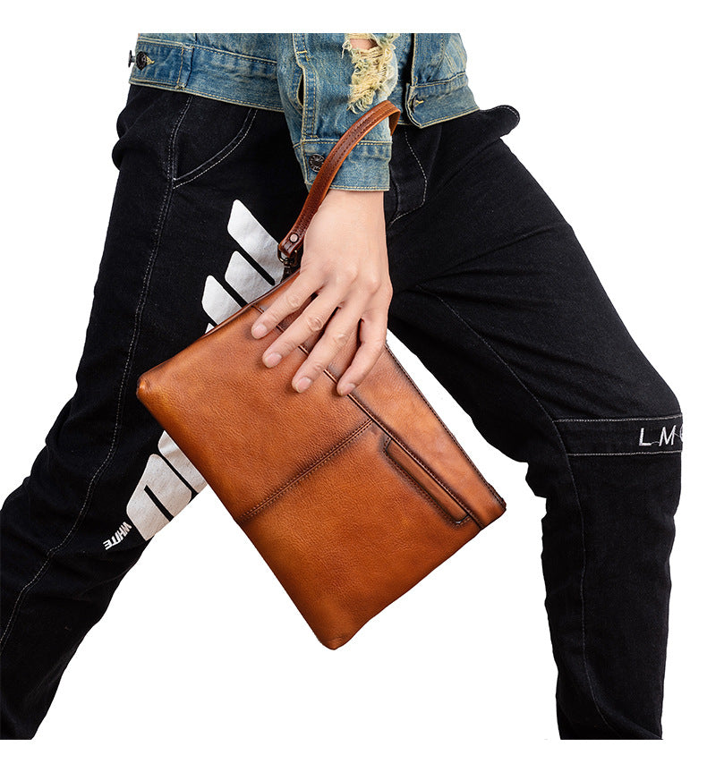 Men's Wallet Cowhide Genuine Leather Clutch Bag Retro Casual Men's Handbag 