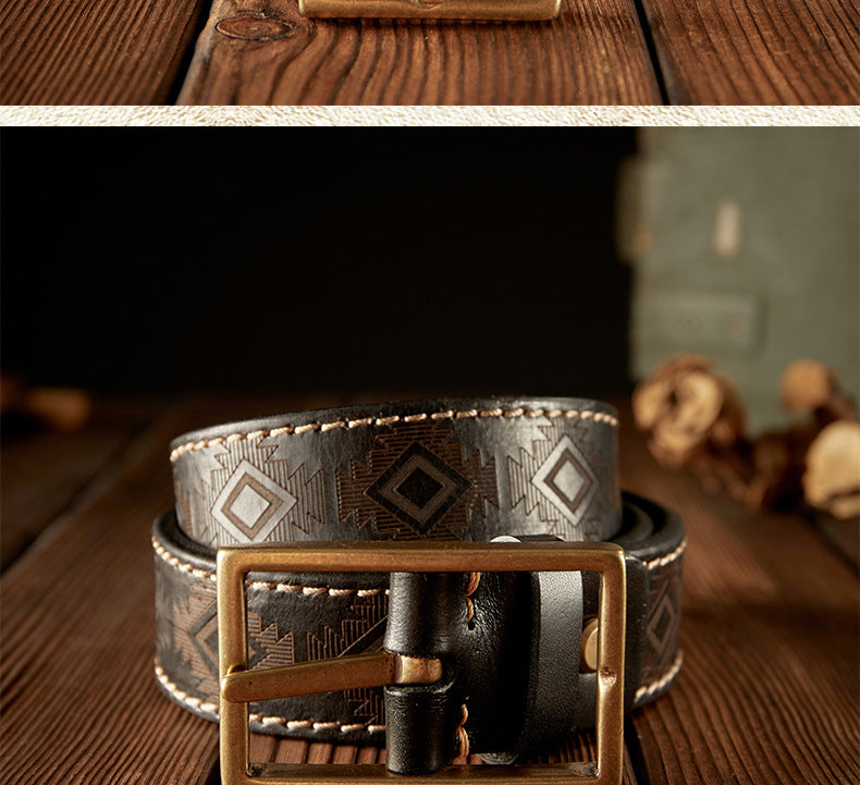 Men's Belt Cowhide Genuine Leather Vintage Handmade Double Sided Dual-use Needle Buckle Work Wear Jeans Fashion Belt for Men 