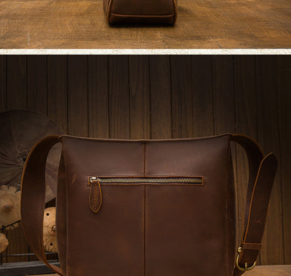 Men's Shoulder Bag Genuine Cow Leather Crazy Horse Handmade Unique Korean Fashion Casual Crossbody Bag 