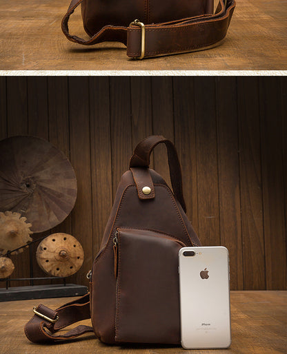 Men's Bust Bag Handmade Retro Large Capacity Cowhide Casual Men's Crossbody Bag 