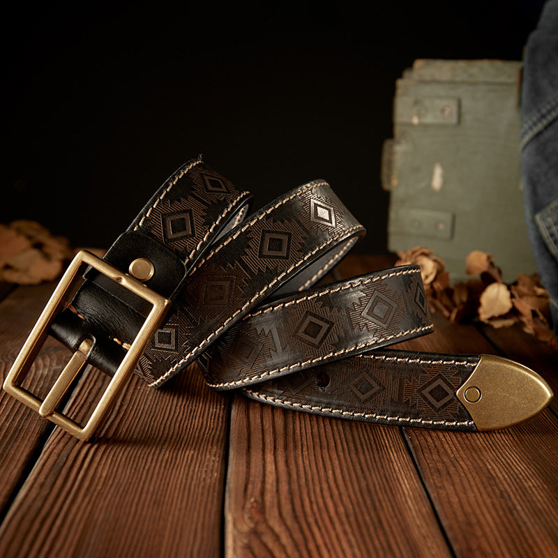 Men's Belt Cowhide Genuine Leather Vintage Handmade Double Sided Dual-use Needle Buckle Work Wear Jeans Fashion Belt for Men 