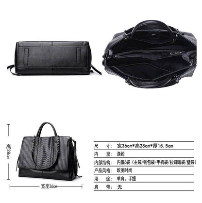 Ladies bag python pattern genuine leather temperament handbag high quality fashion briefcase big bag simple handbag.bag