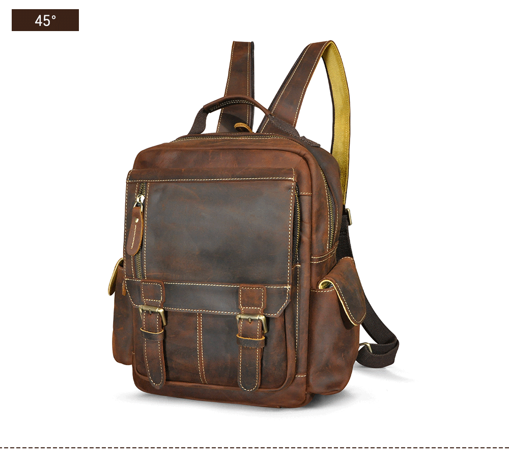 Men's backpack cowhide genuine leather retro outdoor casual male travel bag 