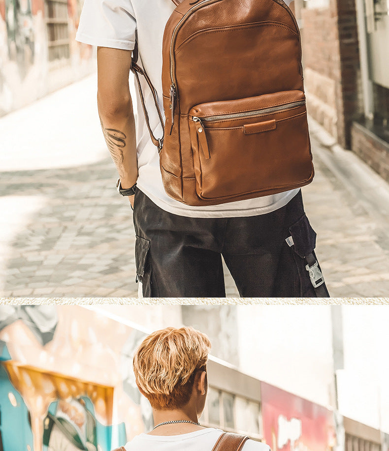 Men's backpack handmade cowhide genuine leather simple casual quality travel bag 