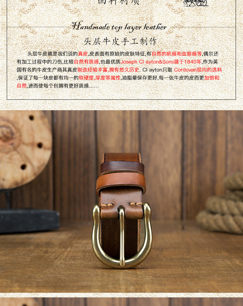 Men's Belt Original Genuine Cowhide Leather Copper Unique Needle Buckle Casual Men's Belt 