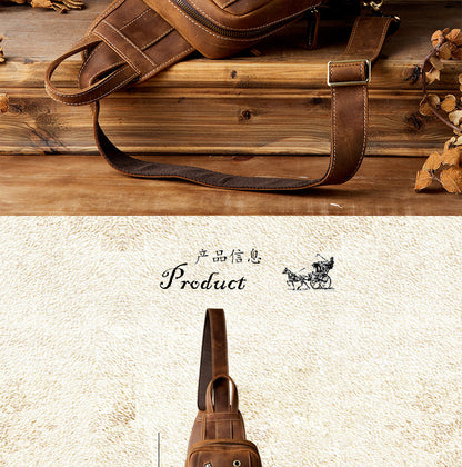 Men's Bust Bag Handmade Genuine Cowhide Leather Retro Fashion Outdoor Casual Crossbody Bag for Men