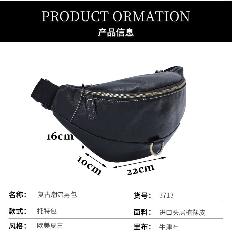 Men's Crossbody Bag Cowhide Genuine Leather Retro Fashion Business Commuter Waist Pouch for Men 