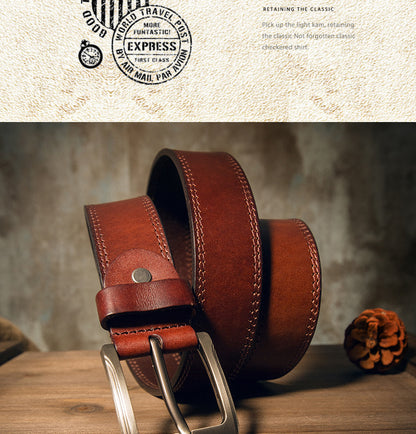 Men's Belt Handmade Genuine Cowhide Leather Casual Fashion Needle Buckle Men's Belt 