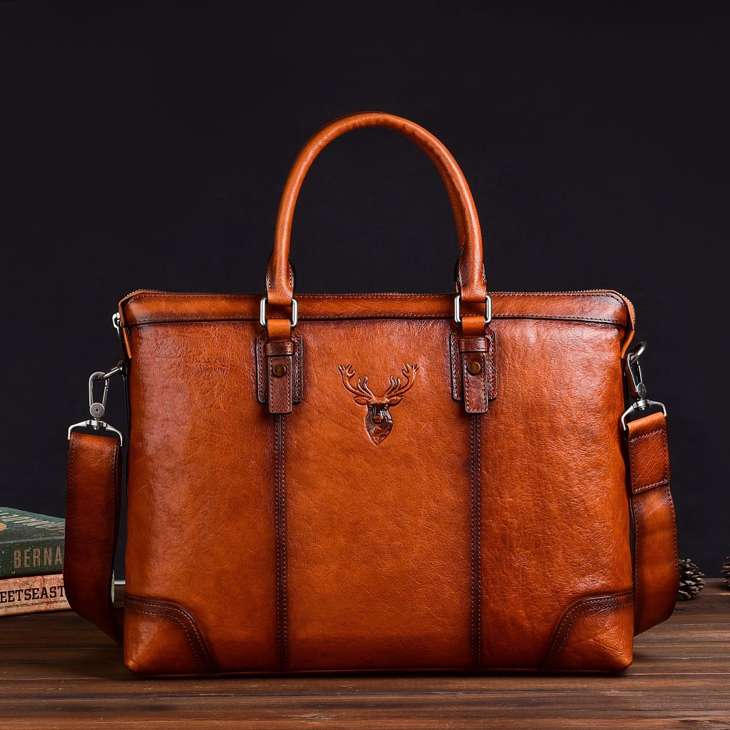 Men's Briefcase Genuine Cowhide Leather Retro Casual Business Bag Men's Handbag 