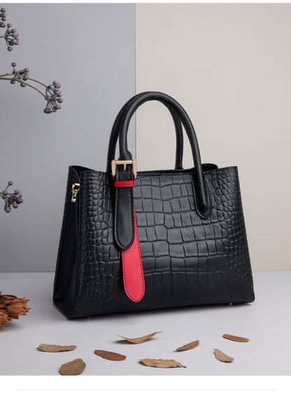 Ladies crocodile pattern commuter handbag cowhide shoulder bag retro large capacity fashion handbag.bag