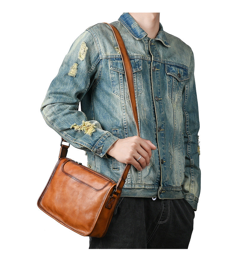 Men's Shoulder Bag Genuine Cowhide Leather Retro Casual Male Crossbody Bag 