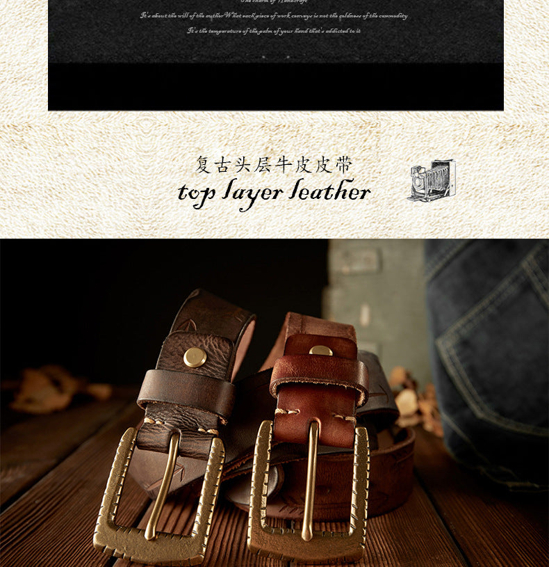 Men's Belt Handmade Vintage Genuine Cowhide Leather Needle Buckle Unique Fashion Casual Men's Belt 