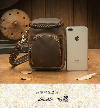 Men's Crossbody Bag Handmade Genuine Cowhide Leather Shoulder Bag Multifunctional Fashion Unique Smartphone Pouch 