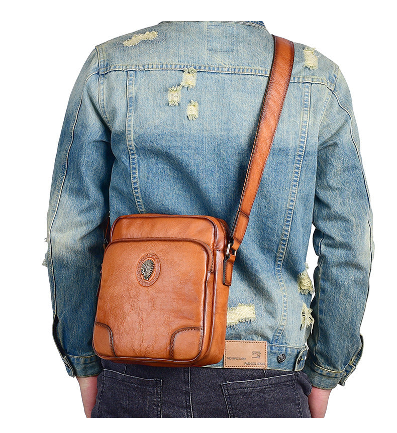 Men's Shoulder Bag Genuine Cowhide Leather Casual Retro Crossbody Bag for Men 